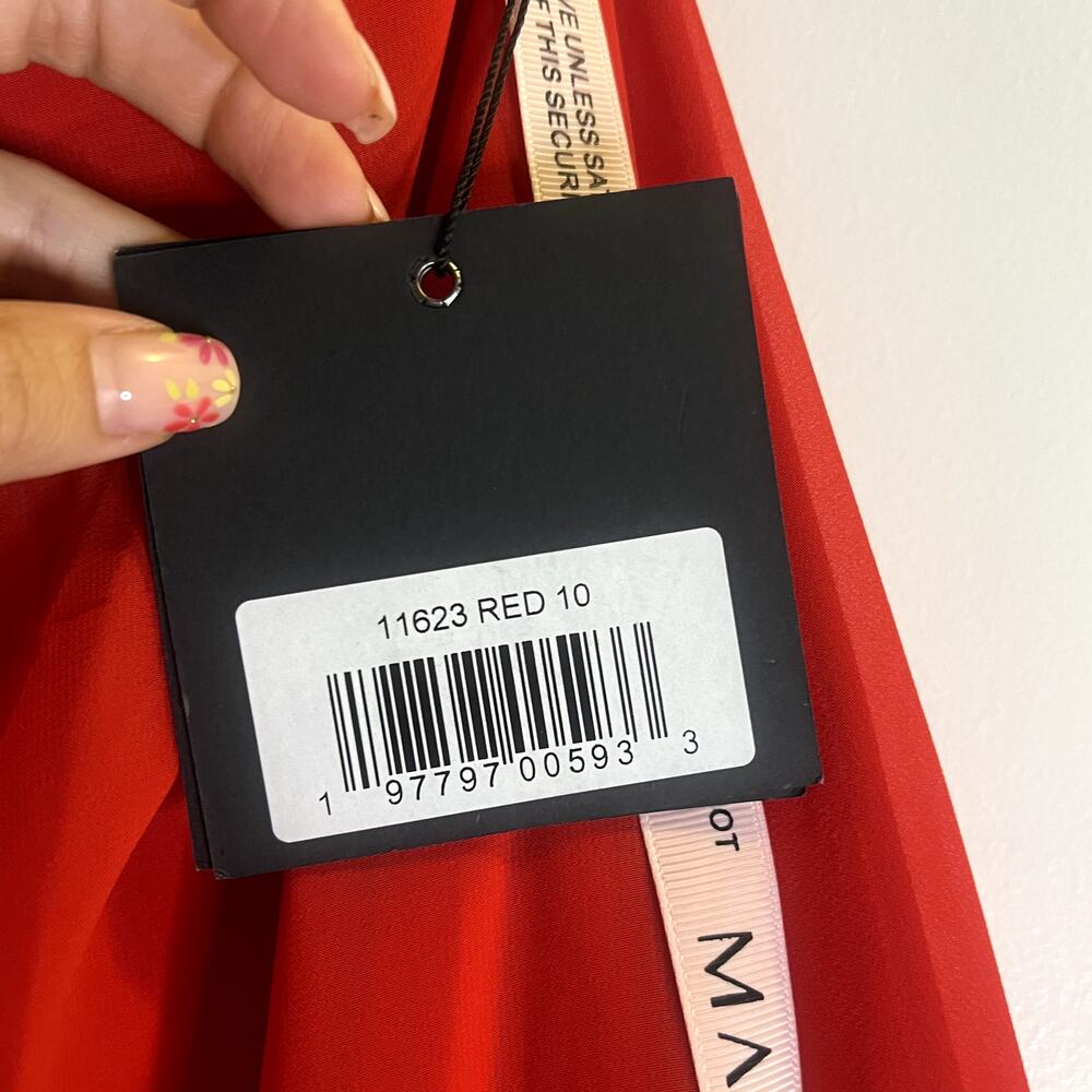 Mac Duggal One Shoulder Trapeze Mini Dress Feather Trim Red 11623 size 10 - Picture 4 of 8